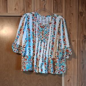 Floral Print Blouse with Ruffle Sleeves